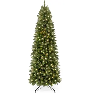 Best Choice Products Pre-Lit Slim Pencil Christmas Tree Collection – 4.5ft to 12ft, Spruce Style, 2-in-1 LED Lights with Base