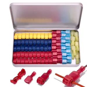 100 Pcs/50 Pairs T-Tap Wire Connectors, Ginsco Quick Splice Self-Stripping Electrical T-tap Wire Terminals with Nylon Fully Insulated Male Spade Connector Quick Disconnects Kit for Wiring Automotive