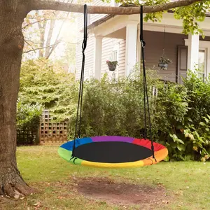 Costzon 40" Waterproof Saucer Tree Swing Set, Indoor Outdoor Round Swing with Adjustable Hanging Ropes, Safe and Sturdy Swing,Father's Day Gift