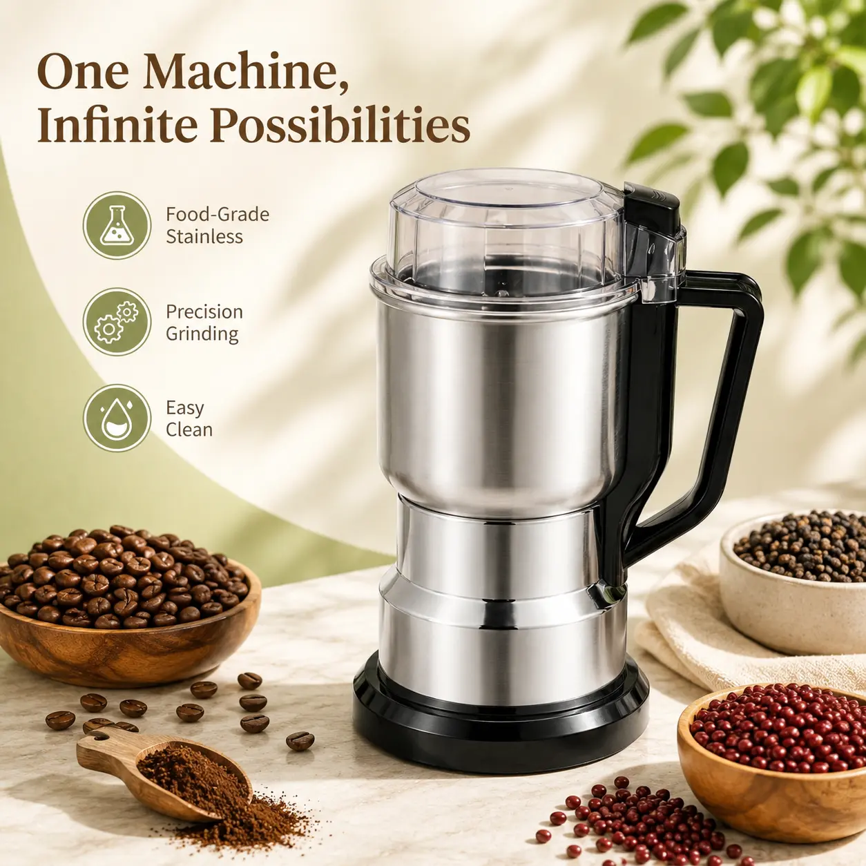300w Power Stainless Steel Electric Coffee Grinder - Coffee Equipment, Single Unit Home Kitchen Multifunctional Mill, Plug-and-Play Springtok Espresso Grinding Tool
