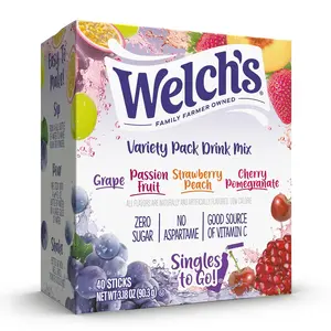 Singles To Go Variety Pack, Watertok Powdered Drink Mix, Includes 4 Flavors, Grape, Passion fruit, Strawberry Peach, Cherry Pomegranate, 1 Box (40 Servings)