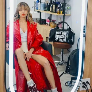 Faux Leather Trench Red Coat