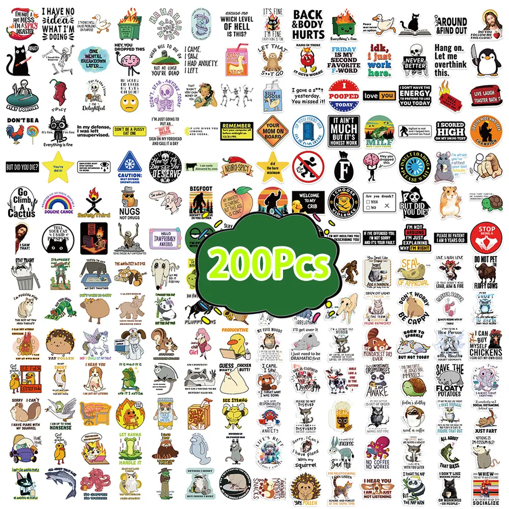 200 Pcs Funny Meme Laughing Stickers for Adults, Waterproof Vinyl Durable Sarcastic Meme Decals for Laptop, Water Bottle, Phone, Cellphone, Kindles & More!