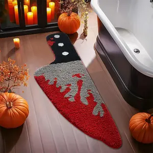 Scream Knife Rug Horror Movie Gothic Area Rubber Rugs Non Slip Machine Washable, Cute Vintage Spooky Skull Halloween Accent Home Decor Rug Decorative Throw Rugs for Kitchen Bathroom Bedroom Indoor Doormat Soft