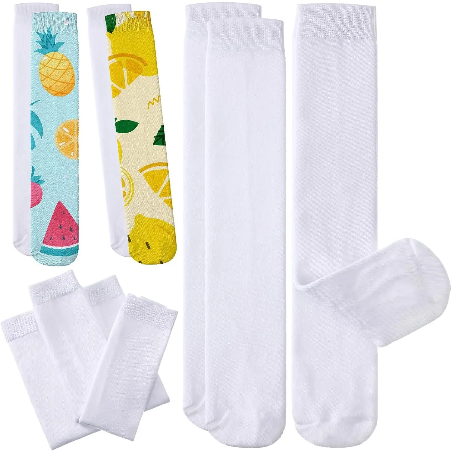 6 Pairs Blank White Sublimation Socks Sublimation Printable Athletic Youth Socks for Men Women Halloween Christmas Thanksgiving Personalized DIY
