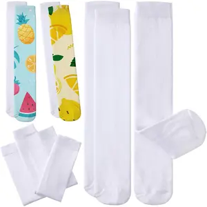 6 Pairs Blank White Sublimation Socks Sublimation Printable Athletic Youth Socks for Men Women Halloween Christmas Thanksgiving Personalized DIY