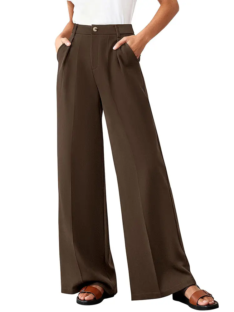 BTFBM Wide Leg Pants Woman 2026 High Waisted Button Business Casual Dressy Trousers Office Work Palazzo Pants Pockets