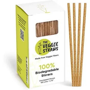 The Veggie Straws – 150 PCS of 4.75 Inches Unwrapped Biodegradable Drink Stirrers – Made of Vegetable Fibers, Best Cocktail Stirrers for Drinks of All Kinds