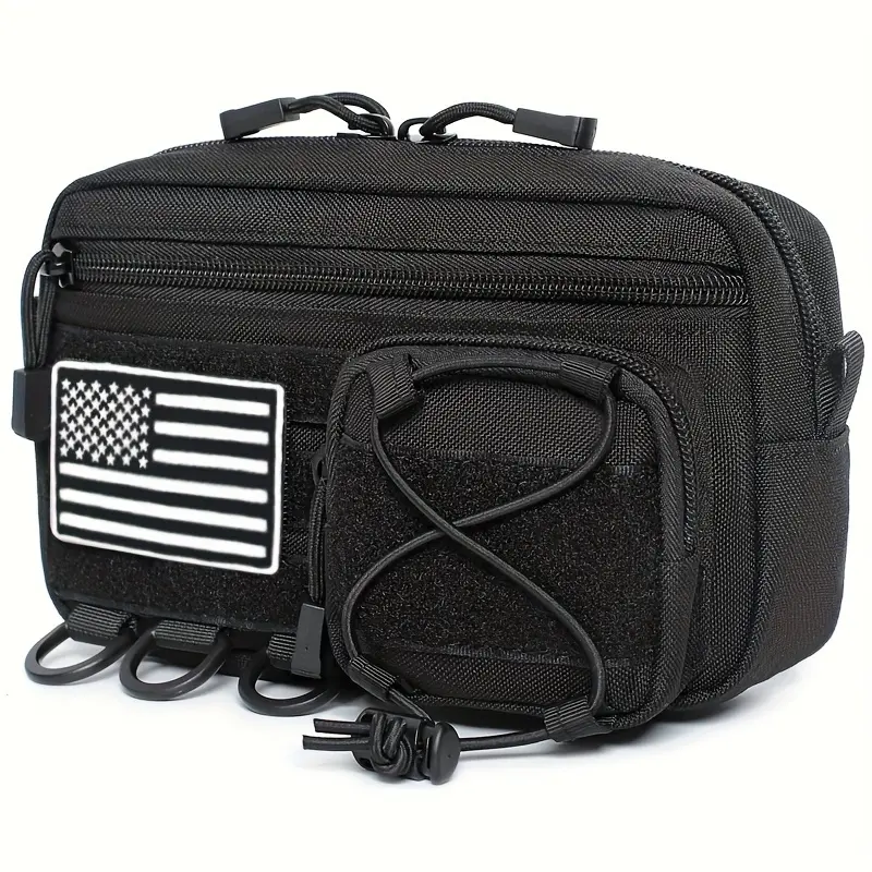 Molle Horizontal Admin Pouch with Front Drawstring Pocket EMT Pouch EDC Utility Orgaznier Bag Send a flag badge Durable Outdoor Hiking Multi Purpose Rucksack