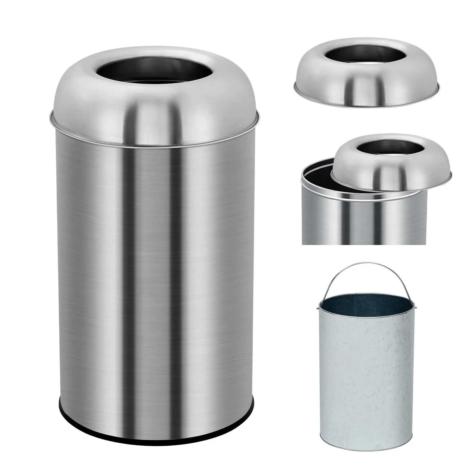 Heavy Duty Commercial Grade Kitchen Trash Can - 13 Gallon/50L Round Stainless Steel Bin with Removable Inner Wastebasket - Open Top Recycling Container for Home, Office, Restaurant, Indoor Outdoor Use, Bucket