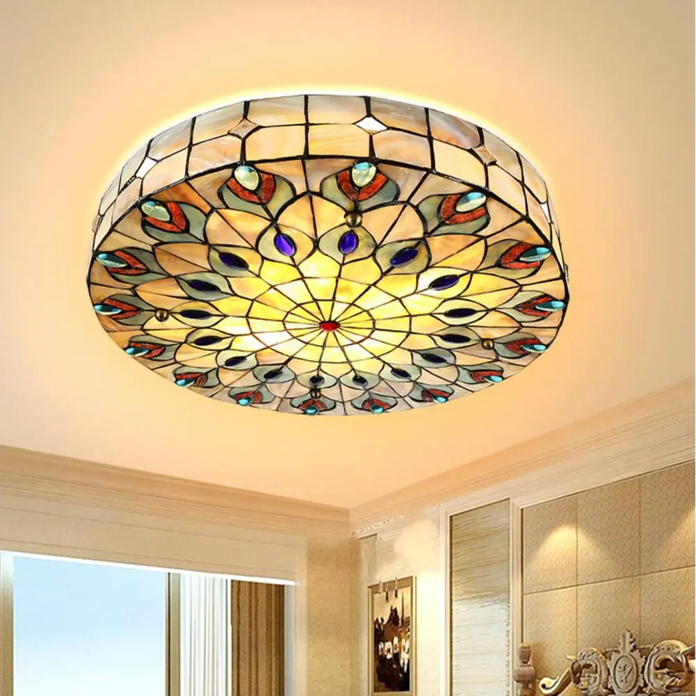 18.2in American Classic Vintage Style Peacock Tail Ceiling Light - 60W Home Decor Fixture with Natural Light, Suitable for Living Room, Dining Room