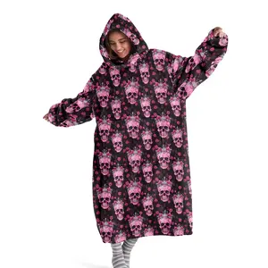 hoodie blanket, Wearable Blanket, Gothic Skull Print Hooded Blanket Sweatshirt, Wearable Blanket with Sleeves, Cozy Hooded Blanket, Super Warm Comfort, Large Pocket, Unique Gift for Men and Women，Christmas Gift,Valentine's Day gift