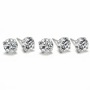 S925 Sterling Silver Stud Earrings for Women Men, 5 Pairs 3A+ Cubic Zirconia Earrings Set, Hypoallergenic Round Solitaire 4 Prong Earrings 3-7mm, Heart & Arrow Cut Sparkling CZ Studs for Daily Wear & Gift