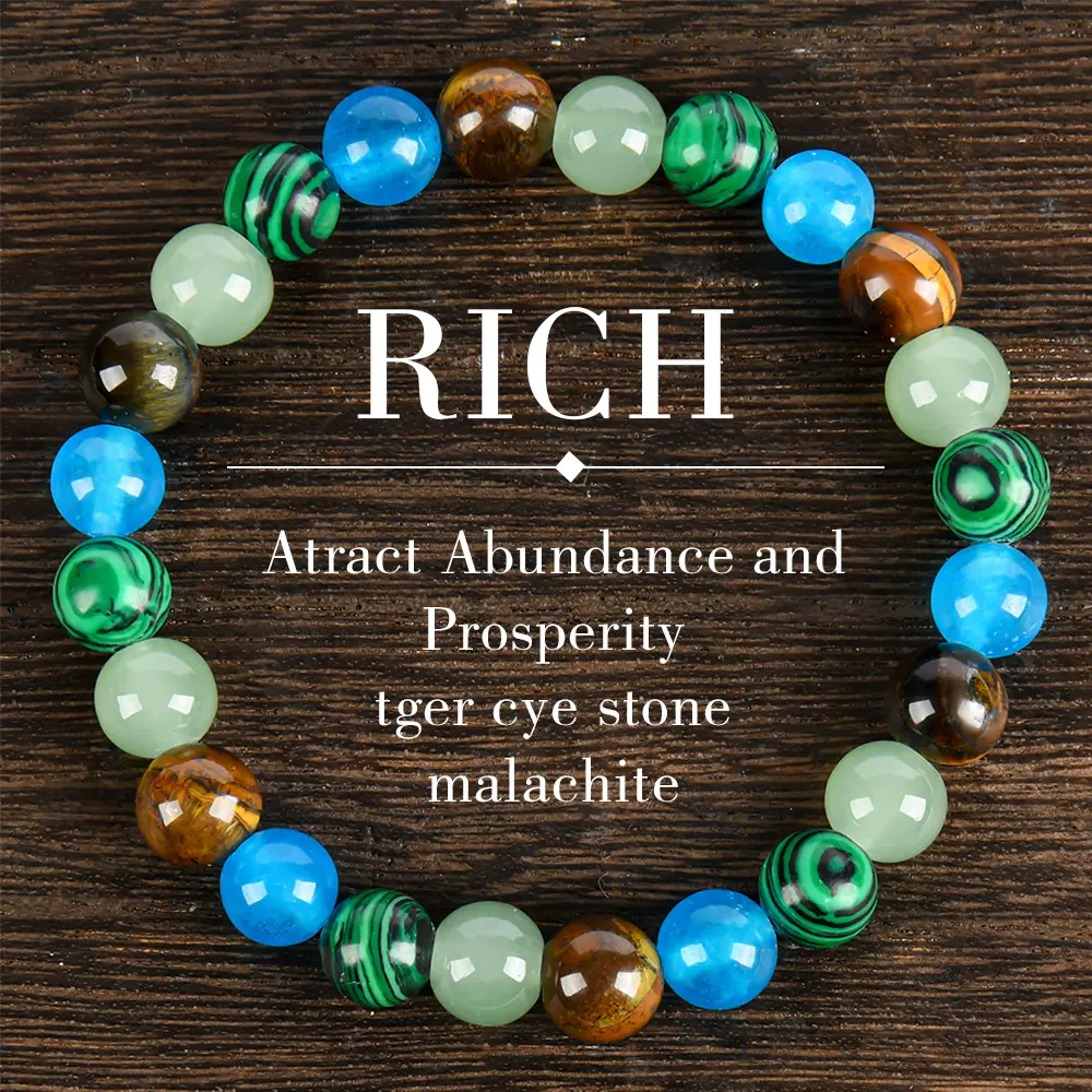 ARPURRAINA Money Attraction Bracelet Stretch Jewelry with Tiger Eye and Malachite Gemstones, blue friendship bracelet unity  bracelet beaded  jewelry protection bracelet encouragement gift fashion artificial Colorblock Beaded Crystal Bracelet summerwins,s