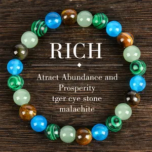 ARPURRAINA Money Attraction Bracelet Stretch Jewelry with Tiger Eye and Malachite Gemstones, blue friendship bracelet unity  bracelet beaded  jewelry protection bracelet encouragement gift fashion artificial Colorblock Beaded Crystal Bracelet