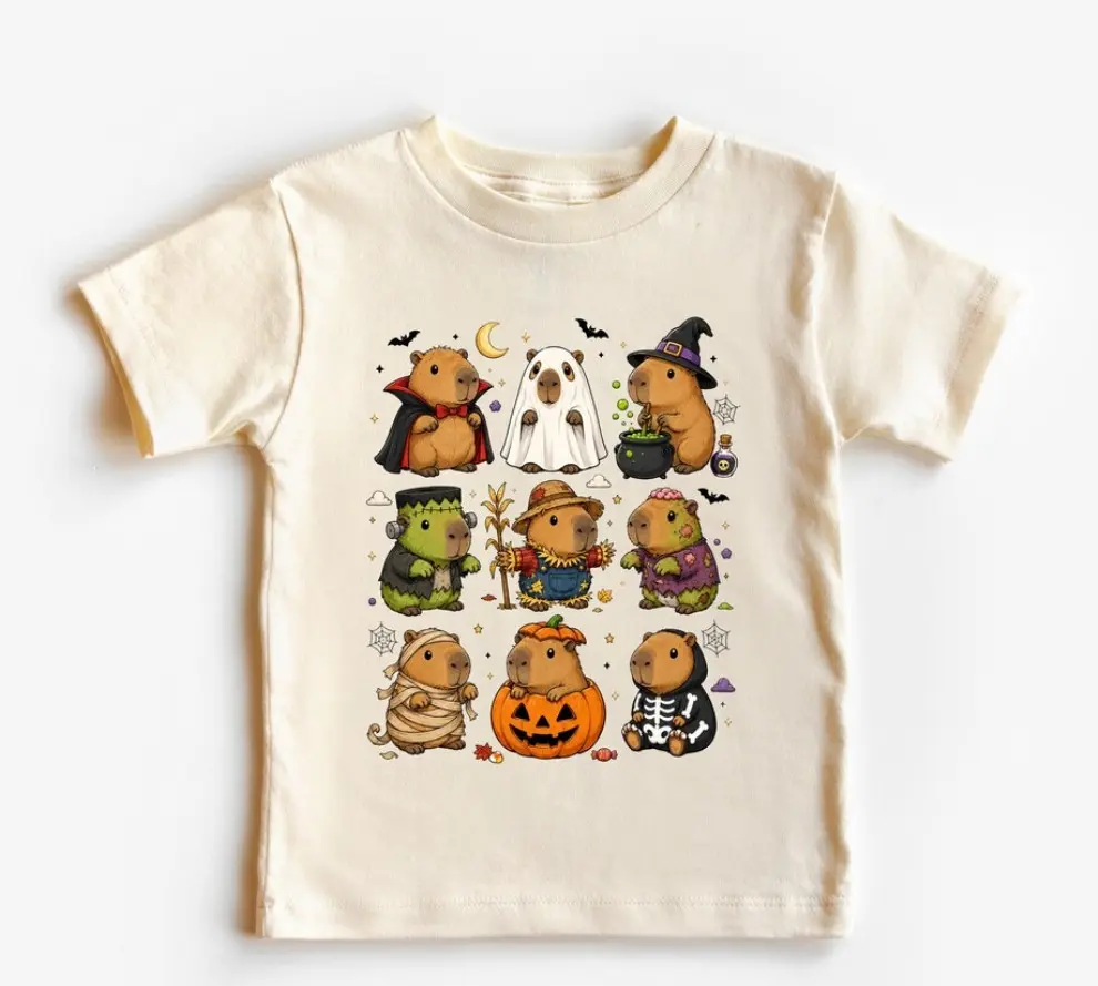 Youth & Adult Cute Halloween Capybara Shirt, Spooky Capybara Halloween T-Shirt, Ghost Pumpkin Witch Capybara Tee, Funny Fall Animal Gift
