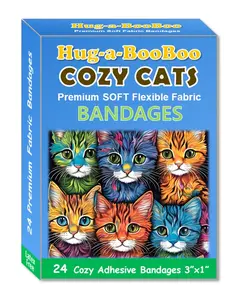 COZY CATS!  ADORABLY Cute & Fun Cat Kitten Bandages Made with Super Comfortable Stretch Fabric 24CT
