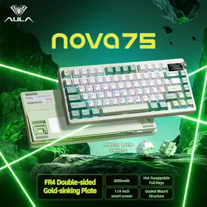 Aula Nova75 8000mAh Mechanical Gaming Keyboard – 75% Compact Layout, Gasket Mounted, RGB Backlit, Hot Swappable, Tri-Mode Connection (Bluetooth/2.4GHz/USB-C), Cream Color, Compatible with Win/Mac/iOS/Android – Office & Gaming