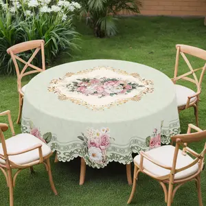 1pc Romantic Vintage Round Tablecloth, French Elegant Floral pattern Rectangular Tablecloth, Home Kitchen Dining Table Cover, Indoor Use, Home Decor, Suitable for Christmas, Valentine's Day, Mother's Day, Wedding, Birthday, Anniversary table linens