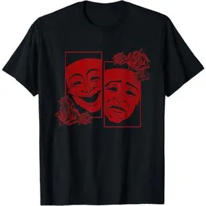 Theatre Mask Drama Comedy Soft Grunge Red Roses Aesthetic T-Shirt