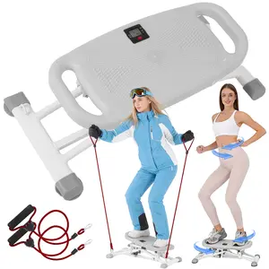 2-in-1 Ski Machine Simulator Training Machine, Resistance Band Swing Stepper, Portable Swing Board with LCD Display, 300 lbs Weight Capacity, Home Gym Full-Body Ski Torque Trainer