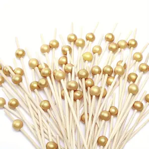 100pcs Gold Pearl Bamboo Cocktail Sticks, Wooden Toothpicks for Parties and Festivities, Perfect for Christmas and Mother's Day Events, Handmade Decorative Picks