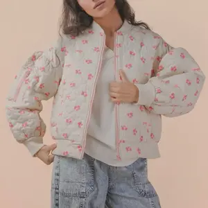 Floral Quilted Oversized Jacket: Pink