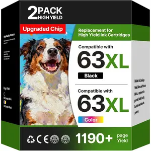 63XL Ink Cartridges Black and Color Compatible for  Ink 63, High Yield for  63XL Ink  Combo Pack Work for OfficeJet 3830 4650 5255 5258 Envy 4520 4512 DeskJet 3630 1112 (1 Black,1 Color)