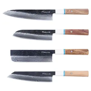 Premium Japanese Knife Set Series, For Home & Pro Kitchens, 2 / 3 / 4 Kits Selectable, Midnight Black Pattern Blade, Convex Grind Precision Edge, Olive Wood Ivory Resin – Home Chef & Collector Gift | Meteorite IceRaven