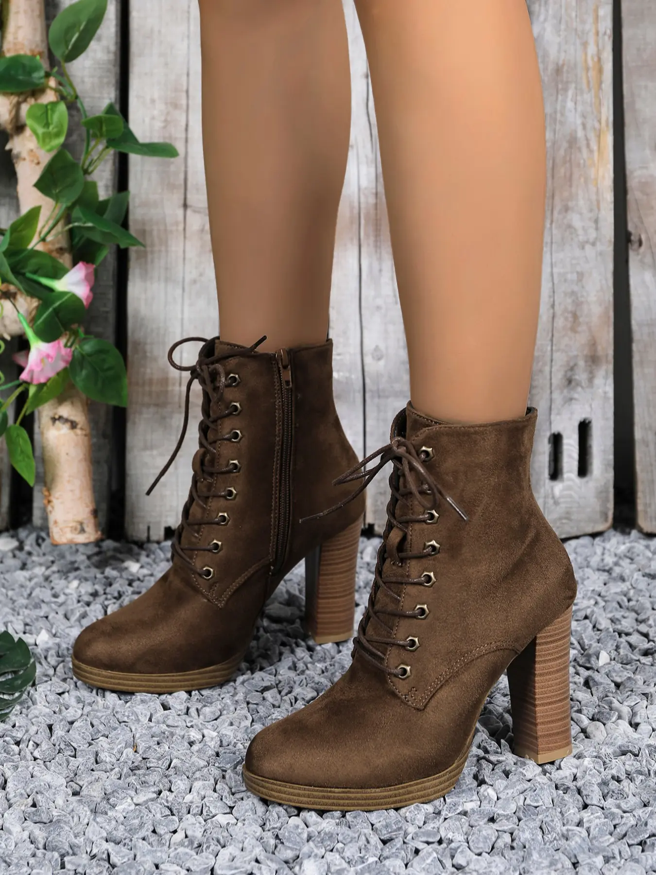 Women's Fashionable Solid Color Side Zipper Boots, Casual High Heel Boots for Daily Wear, Female All-match Trendy Shoes for Women & Girls, Thick Heeled Boots, Boot Heels