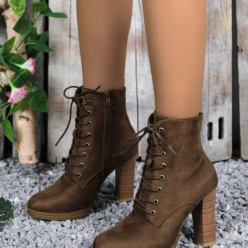 Women's Fashionable Solid Color Side Zipper Boots, Casual High Heel Boots for Daily Wear, Female All-match Trendy Shoes for Women & Girls, Thick Heeled Boots, Boot Heels