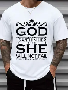 Men's God's Strength Faith T-Shirt 100% Cotton 180GSM White with Inspirational Verse Print - Casual Round Neck Short Sleeve Religious Apparel for Church, Gifts & Casual Attire