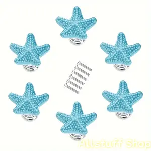 6pcs Ceramic Starfish Drawer Pulls, Suitable for Coastal Dressers, Cabinets, Wardrobes, and Kitchen Cabinets, Beach/Ocean Themed Cabinet Knobs