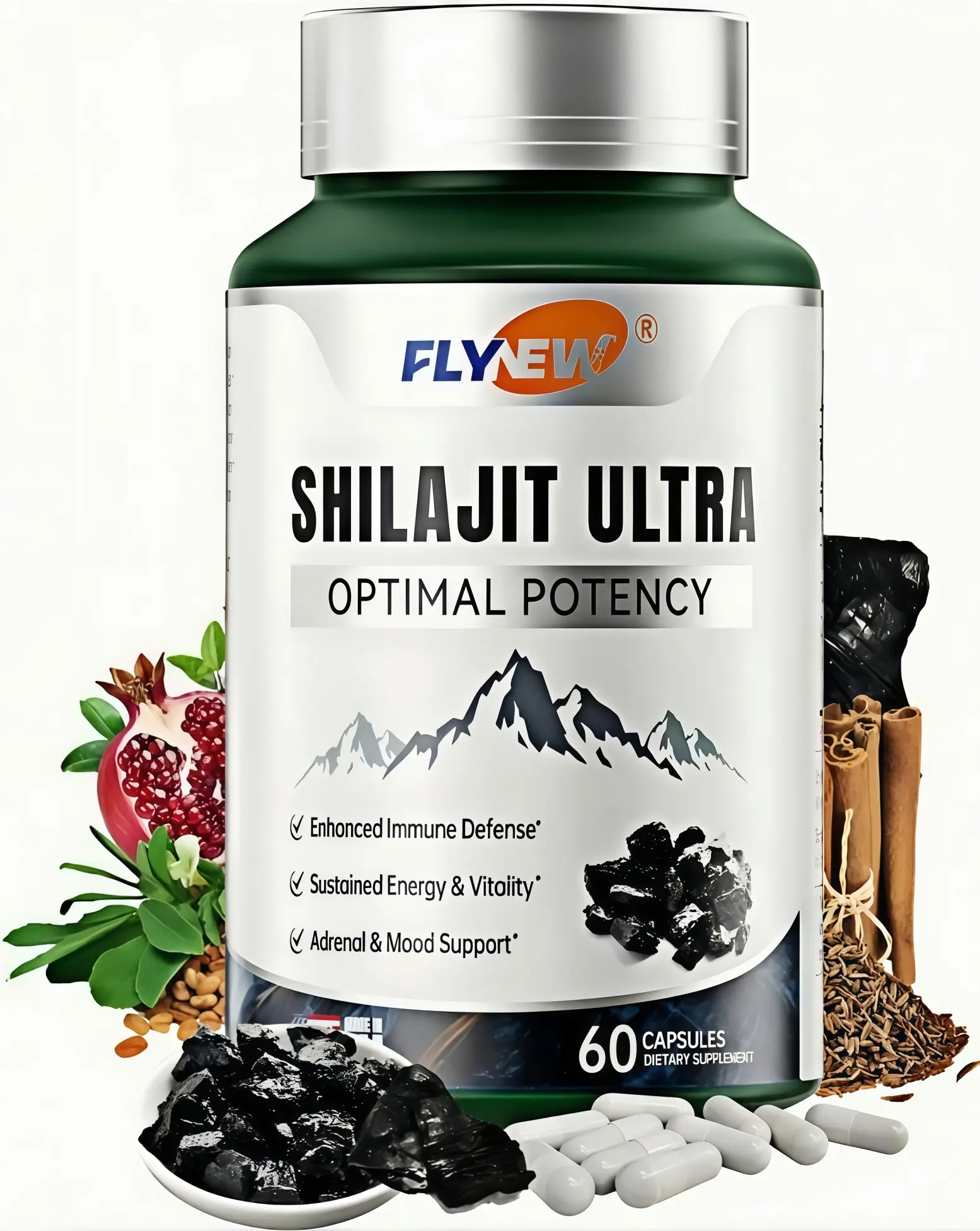 Premium FLYNEW Vitamin Optimal Potencyi Shilajit Ultra Adaptogen Energy Stamina lmmune Antioxidants Made in USA 60 Capsules Healthcare Organic Fitness Supplement DietaryNatural hmb supplement Edible creatine monohydrate protein