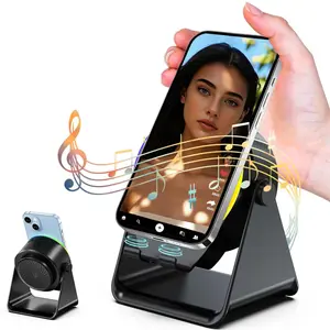 Wireless Induction Speaker, Cell Phone Stand with Bluetooth Speaker, Stereo Sound, RGB Ambient Light, Phone Holder Compatible with iPhone/iPad/Android/Samsung Galaxy, Halloween-Christmas Gifts