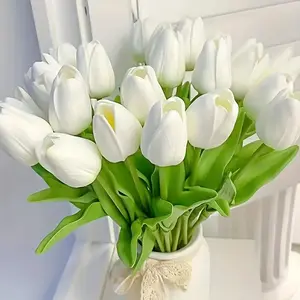 Elegant Tulip Artificial Flowers with Leaves, Durable PU Wedding Engagement Decor, Realistic Indoor Outdoor Home Decoration, Fake Tulips