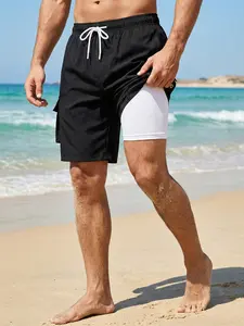 Men's Summer Casual 2-in-1 Beach Shorts with Side Pockets, Breathable Quick-Dry Board Shorts with Drawstring Elastic Waist, Beachwear, Swimming Trunks, Swimwear Shorts, Swim Bottoms, Bathing Shorts