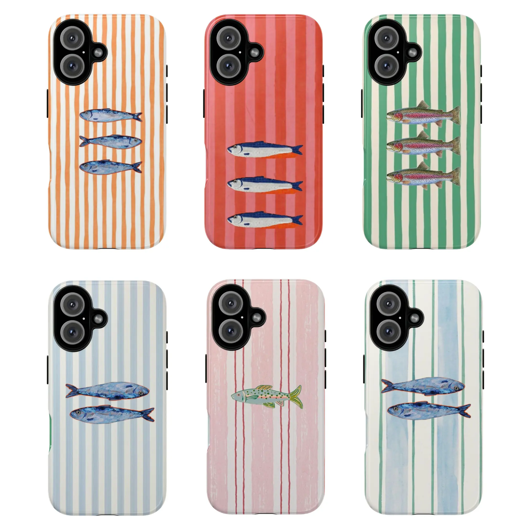 Polycarbonate Cellphone Case - Ocean-Inspired Colorful Striped, Shockproof, Waterproof, Lightweight, Durable Coastal Look, Sea Shell Accent, Screen Protector, Accessories, Gift for Him/Her Protection Casing