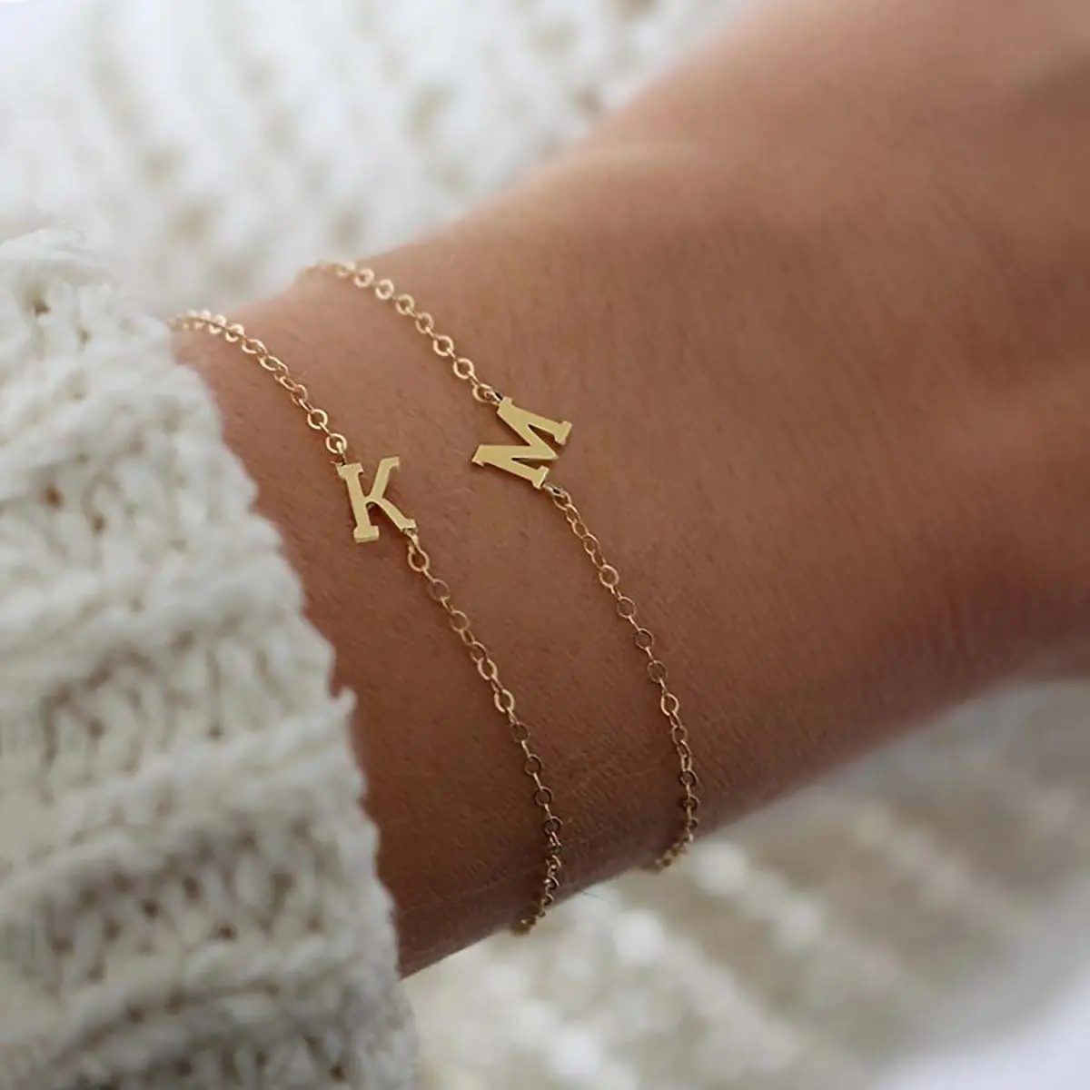 Gold Plated 26-Letter Link Artificial Gemstone Bracelet - Classic Fashion Personalized Initial Name Jewelry, Versatile Simple Gift for Jewelry Lovers, Gold Plated Bracelet