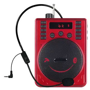 Lightweight Bluetooth Portable 3" PA Speaker Red Voice Amplifier Rechargeable with Headworn Microphone, FM Radio, and Karaoke Jack