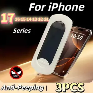 3-Piece Military-Grade Protective Anti-Shatter iPhone Air 17 16 Pro Max 15 14 Plus 13 12 11 16e XR XS Smartphone Screen Protector, Privacy Anti-Spy Film, 9h+ Glass Coverage, Durable Tempered Glass, Easy Installation
