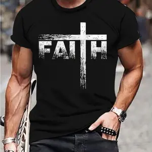 Cotton Short Sleeve  T-Shirt [Faith Print] Men's Faith Print T-shirt| Casual Short Sleeve Crew Neck Tee| Men's Clothing| Outdoor