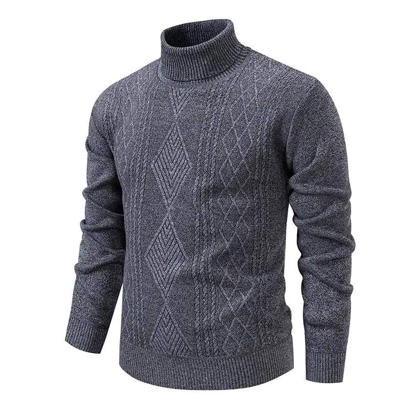 Men's Heavyweight High Neck Sweater in a Vintage Geometric Cable Knit, Preppy Thickened Pullover for Casual Streetwear