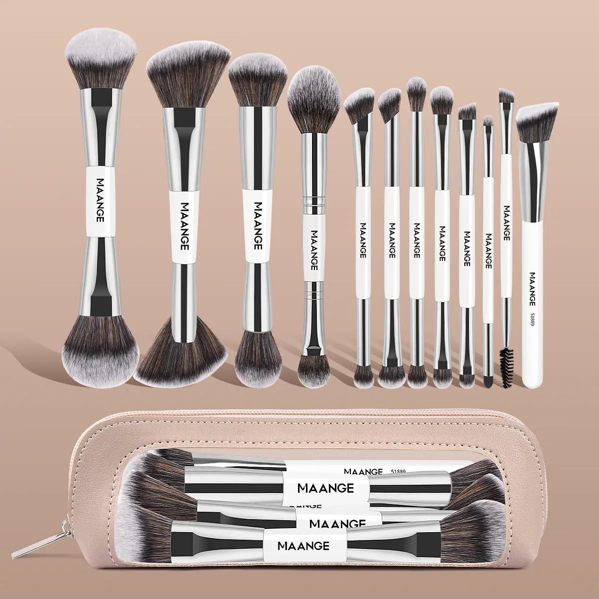 MAANGE 12pcs Synthetic Face Makeup Brushes Set with Cosmetic Bag, Foundation Brush Loose Powder Brush Highlight Brush Contour Brush Concealer Brush Eyeshadow Brush Blending Brush Eyebrow Brush Nose Shadow Brush Eyeliner Brush, Gift for Women & Girls