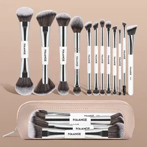 MAANGE 12pcs Synthetic Face Makeup Brushes Set with Cosmetic Bag, Foundation Brush Loose Powder Brush Highlight Brush Contour Brush Concealer Brush Eyeshadow Brush Blending Brush Eyebrow Brush Nose Shadow Brush Eyeliner Brush, Gift for Women & Girls