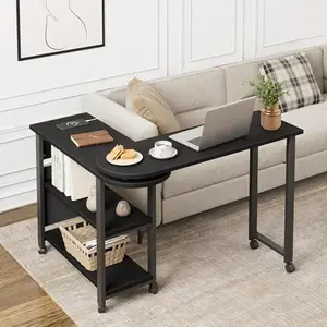 360° Rotating End Table with Charging Station – Swivel Sofa Side Table – Lockable Wheels, Storage Bag, USB Ports – Portable Bedside Table for Living Room or Bedroom