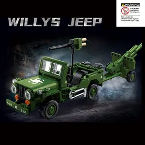 Willis Jeep Building Set Military Series Theme, Tractor Assembly Toy with Tools, Rotating Machine Gun, Stable Design, Creative Decoration Gift, Building Blocks Sets