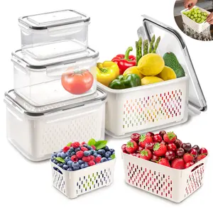 8 Pieces Fruit Storage Containers For Fridge, Large Produce Saver Berry Lettuce Containers For Refrigerator Organizers Bins, Fruit Vegetable Food Storage Containers With Lids & Colanders