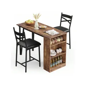 3Piece 36in Wooden Counter Height Dining Table Set For Kitchen Bar Table And Chairs Tall Kitchen Breakfast Nook With Stools 2 Barstools Storage Shelves SpaceSaving-A