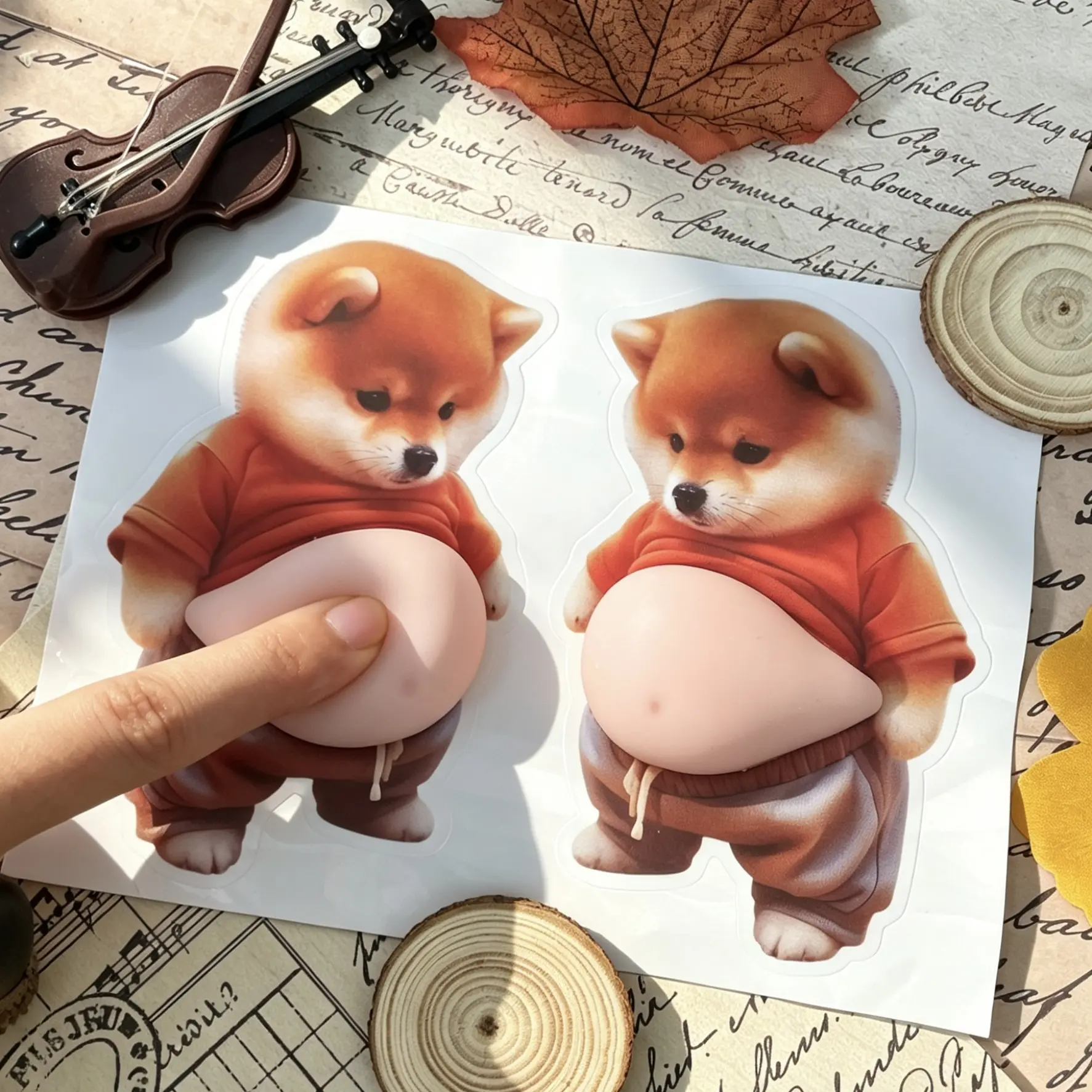 6PCS Cute Shiba Inu&Cat Squishy Stickers – 3D Puffy Decals with Squeezable Soft Belly – Funny Stress Relief Fidget Toy for Phone Case Laptop Notebook Water Bottle – Unique Kawaii Gift for Dog&Cat Lovers